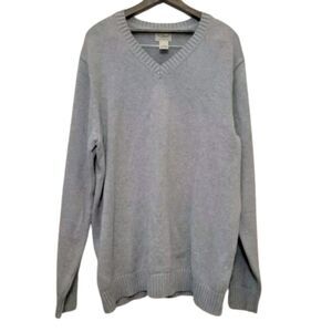 LL Bean V Neck Knit Sweater Mens XLT 100% Cotton Long Sleeve Pullover Gray